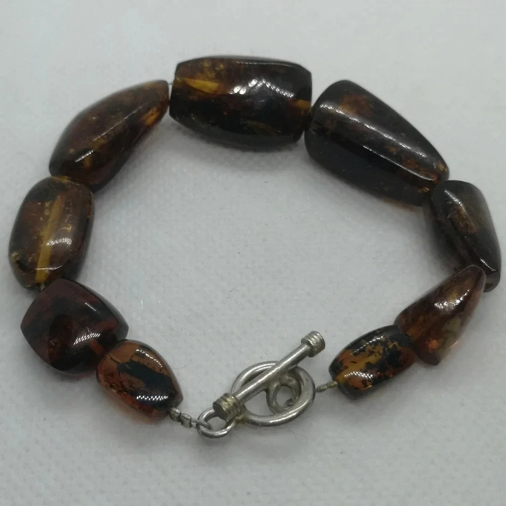 🌞 Vintage Natural Amber Chunk Toggle Bracelet ✨
